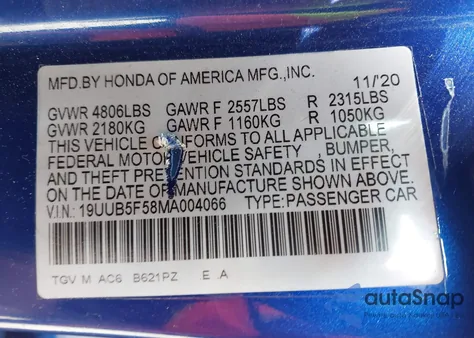 2021 Acura Tlx A-Spec Package z USA, uszkodzony, nr VIN 19UUB5F58MA004066